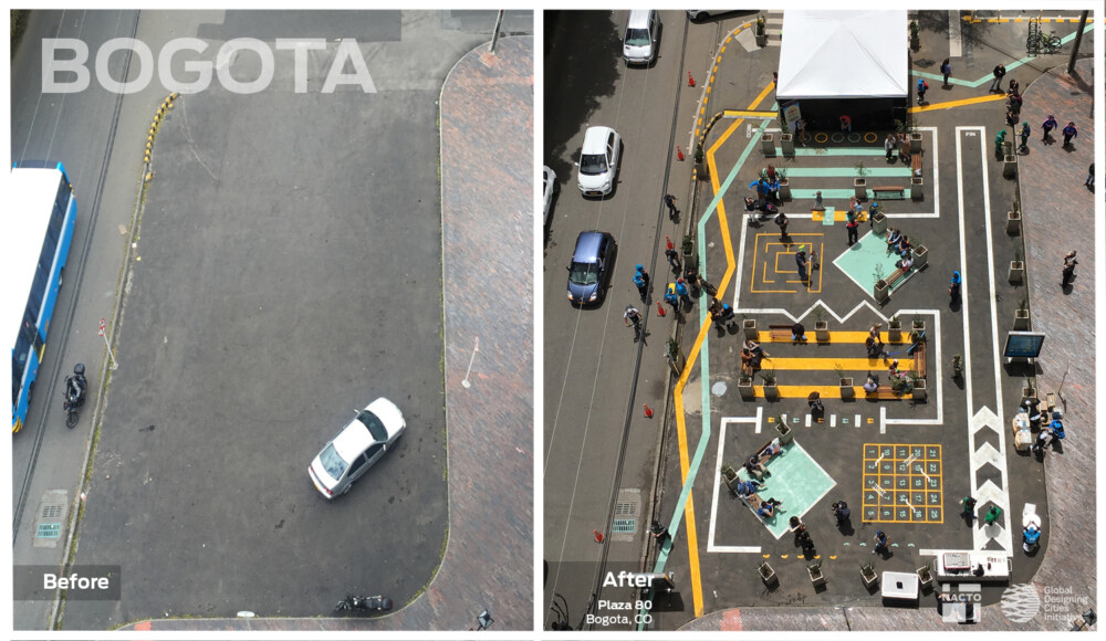 Image of an unused parking space turned in a temporary public space