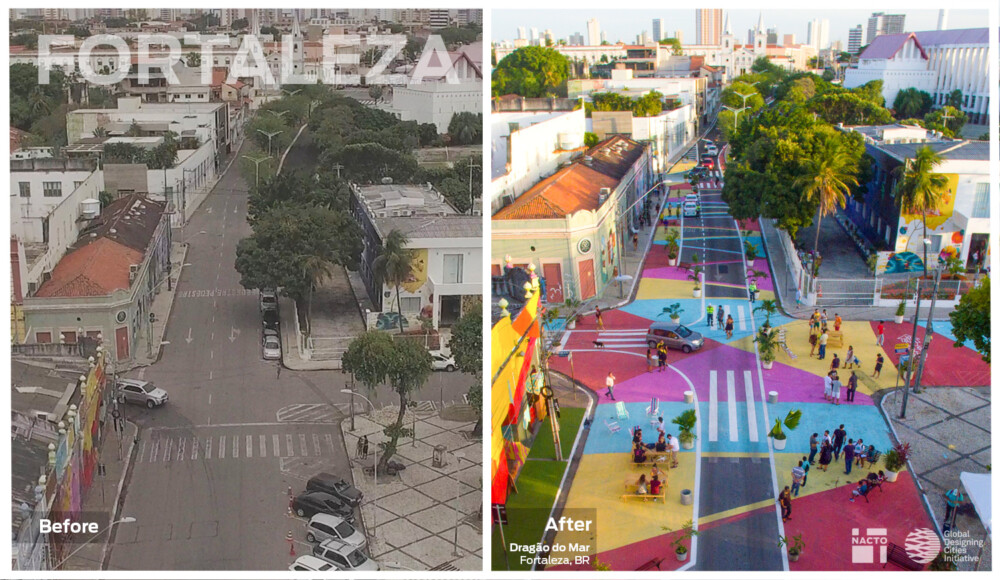 Image of an unused street turned in a temporary public space